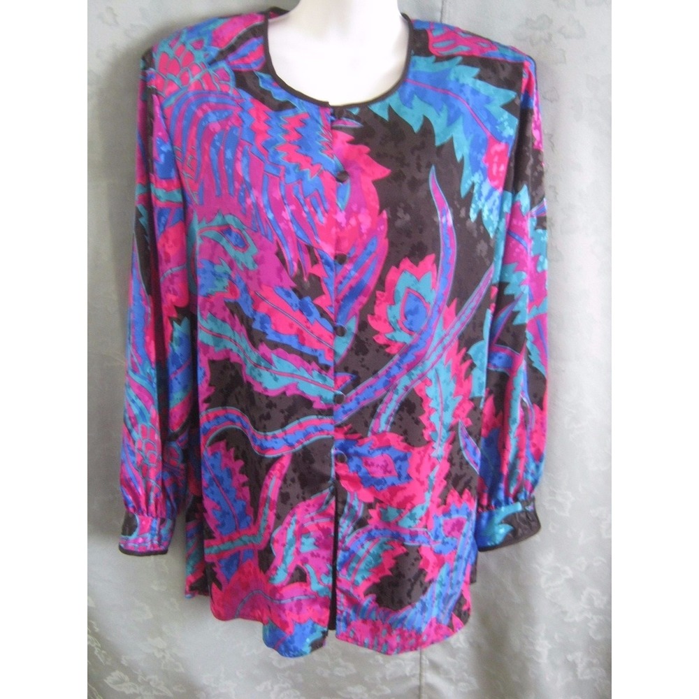 VTG 80s Brownstone Studio Tunic Top Size 16 NWT Bold Jacquard Print